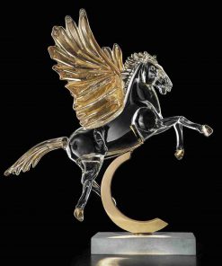 Monumental Murano Glass Pegasus Sculpture – Handmade Clear Crystal & 24K Gold Leaf Masterpiece