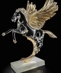 Alternative view of Monumental Murano Glass Pegasus Sculpture – Handmade Clear Crystal & 24K Gold Leaf Masterpiece