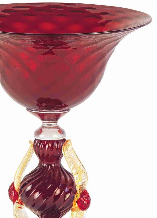 Royal Red and Gold Murano Glass Chalice – 24cm Hand-Blown Rigata Centerpiece Bowl - Image 2