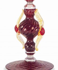Royal Red and Gold Murano Glass Chalice – 24cm Hand-Blown Rigata Centerpiece Bowl - Image 3
