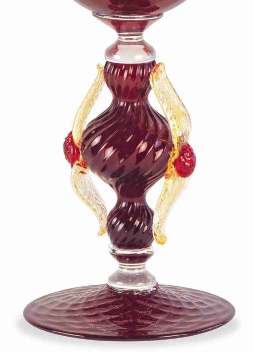 Royal Red and Gold Murano Glass Chalice – 24cm Hand-Blown Rigata Centerpiece Bowl - Image 3