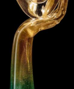 Luxury Murano Glass Surrealist Mask Sculpture – 24K Gold Face on Blue-Green Arm & Black Base - Image 4