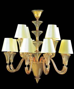 Elegant Amber Murano Glass Chandelier with Lampshades – Modern Venetian Style