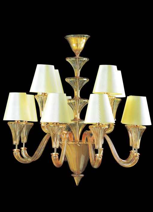 Elegant Amber Murano Glass Chandelier with Lampshades – Modern Venetian Style