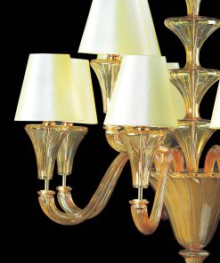Alternative view of Elegant Amber Murano Glass Chandelier with Lampshades – Modern Venetian Style