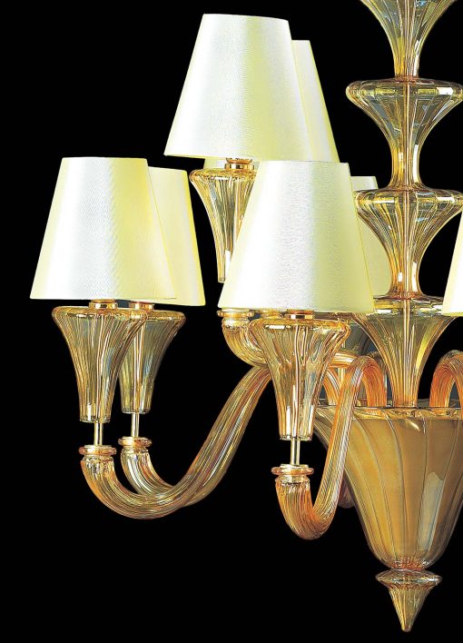 Elegant Amber Murano Glass Chandelier with Lampshades – Modern Venetian Style - Image 2