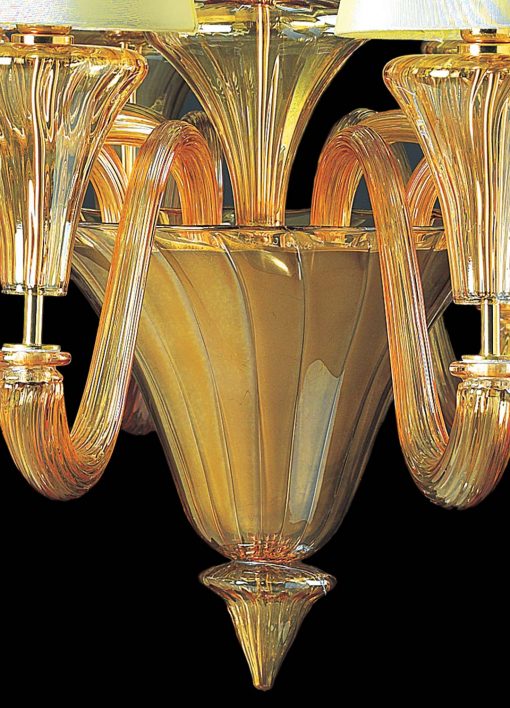 Elegant Amber Murano Glass Chandelier with Lampshades – Modern Venetian Style - Image 5