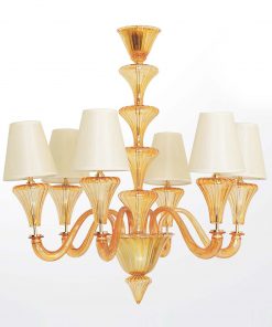 Elegant Amber Murano Glass Chandelier with Lampshades – Modern Venetian Style - Image 4