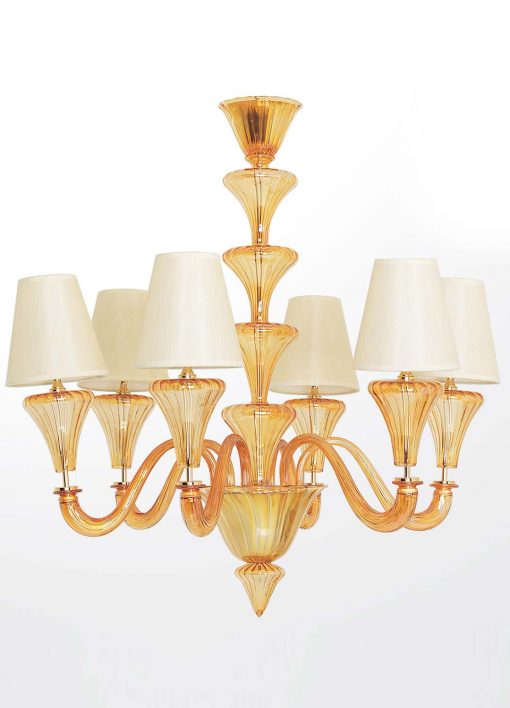Elegant Amber Murano Glass Chandelier with Lampshades – Modern Venetian Style - Image 4