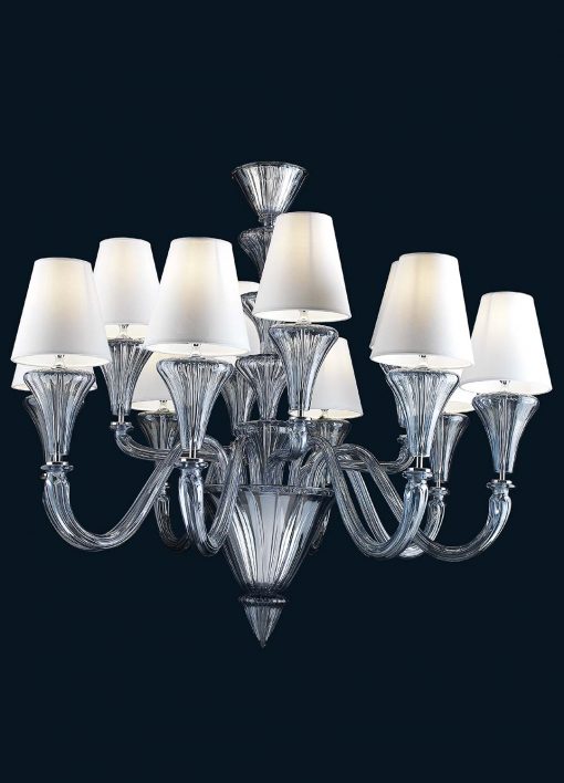 Elegant Amber Murano Glass Chandelier with Lampshades – Modern Venetian Style - Image 3