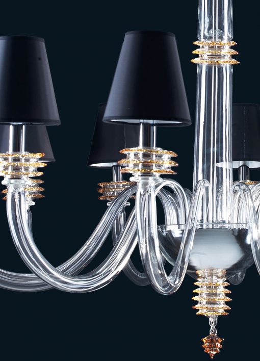 Luxury Transparent & Amber Murano Glass Chandelier with Black Lampshades - Image 2