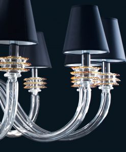 Luxury Transparent & Amber Murano Glass Chandelier with Black Lampshades - Image 3