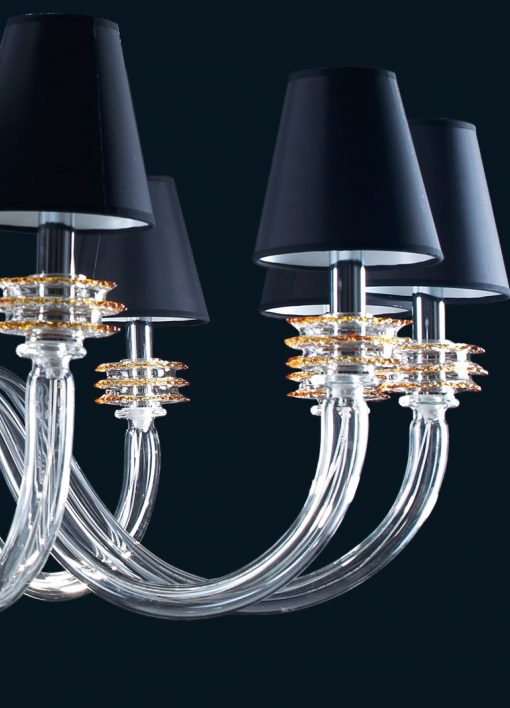 Luxury Transparent & Amber Murano Glass Chandelier with Black Lampshades - Image 3