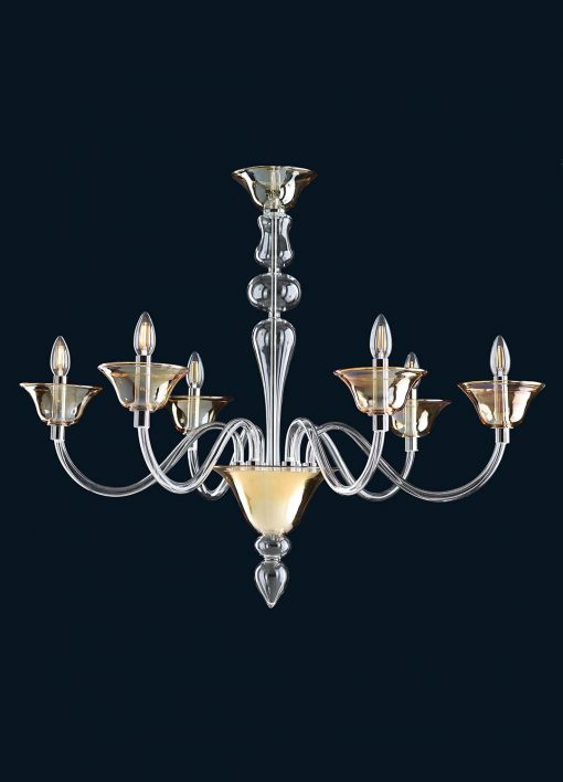Contemporary Crystal & Amber Murano Glass Chandelier – Minimalist Venetian Style Lighting
