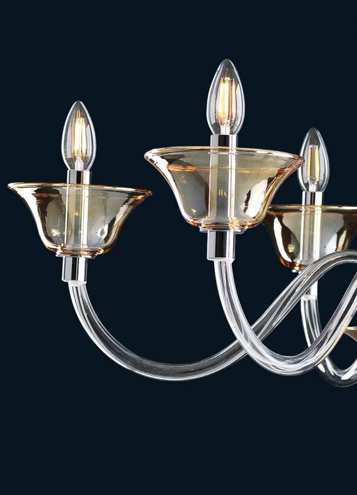 Contemporary Crystal & Amber Murano Glass Chandelier – Minimalist Venetian Style Lighting - Image 2