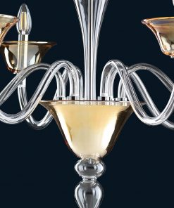 Contemporary Crystal & Amber Murano Glass Chandelier – Minimalist Venetian Style Lighting - Image 5