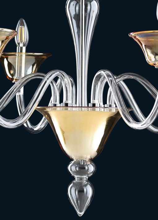 Contemporary Crystal & Amber Murano Glass Chandelier – Minimalist Venetian Style Lighting - Image 5