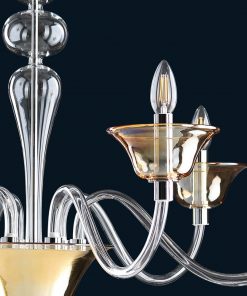Contemporary Crystal & Amber Murano Glass Chandelier – Minimalist Venetian Style Lighting - Image 4