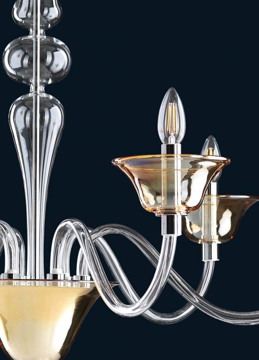 Contemporary Crystal & Amber Murano Glass Chandelier – Minimalist Venetian Style Lighting - Image 4