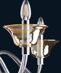 Contemporary Crystal & Amber Murano Glass Chandelier – Minimalist Venetian Style Lighting - Image 3