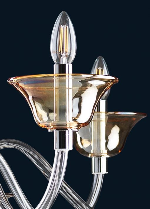 Contemporary Crystal & Amber Murano Glass Chandelier – Minimalist Venetian Style Lighting - Image 3