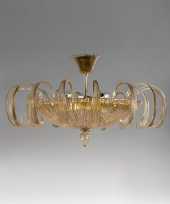 Luxury Striped Murano Glass Ceiling Lamp – Blue Jeans & Amber Flush Mount Light - Image 4