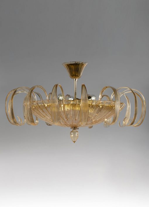 Luxury Striped Murano Glass Ceiling Lamp – Blue Jeans & Amber Flush Mount Light - Image 4
