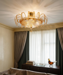 Luxury Striped Murano Glass Ceiling Lamp – Blue Jeans & Amber Flush Mount Light - Image 3