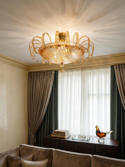 Luxury Striped Murano Glass Ceiling Lamp – Blue Jeans & Amber Flush Mount Light - Image 3