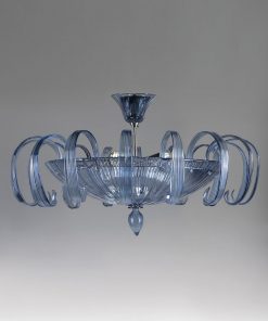 Luxury Striped Murano Glass Ceiling Lamp – Blue Jeans & Amber Flush Mount Light - Image 6