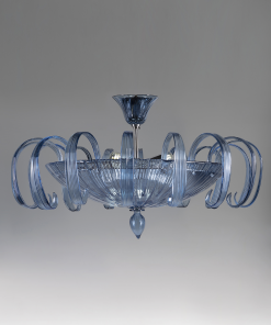 Luxury Striped Murano Glass Ceiling Lamp – Blue Jeans & Amber Flush Mount Light - Image 7