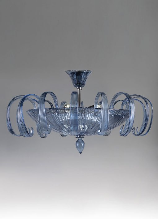 Luxury Striped Murano Glass Ceiling Lamp – Blue Jeans & Amber Flush Mount Light - Image 6