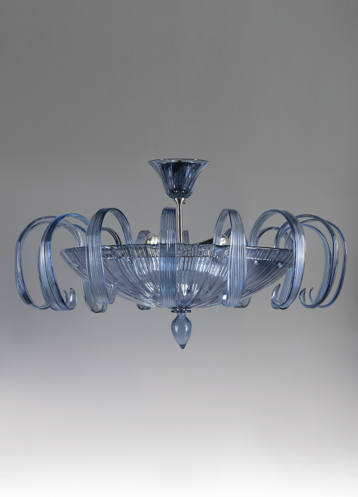 Luxury Striped Murano Glass Ceiling Lamp – Blue Jeans & Amber Flush Mount Light - Image 7