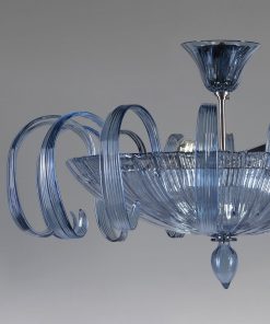 Luxury Striped Murano Glass Ceiling Lamp – Blue Jeans & Amber Flush Mount Light - Image 8