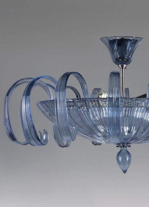 Luxury Striped Murano Glass Ceiling Lamp – Blue Jeans & Amber Flush Mount Light - Image 8