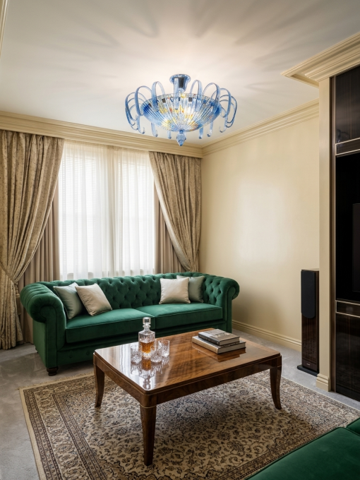 Luxury Striped Murano Glass Ceiling Lamp – Blue Jeans & Amber Flush Mount Light