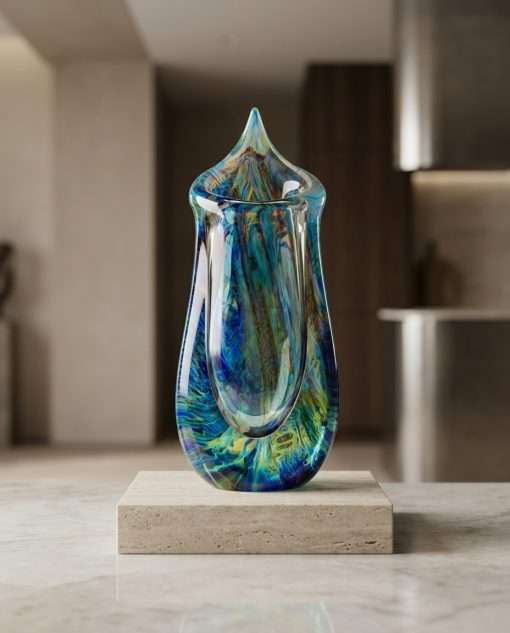Authentic Murano Glass Chalcedony Vase – Unique Handcrafted Asymmetric Contemporary Art Luxury Vase - Image 4