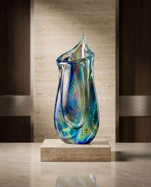 Authentic Murano Glass Chalcedony Vase – Unique Handcrafted Asymmetric Contemporary Art Luxury Vase