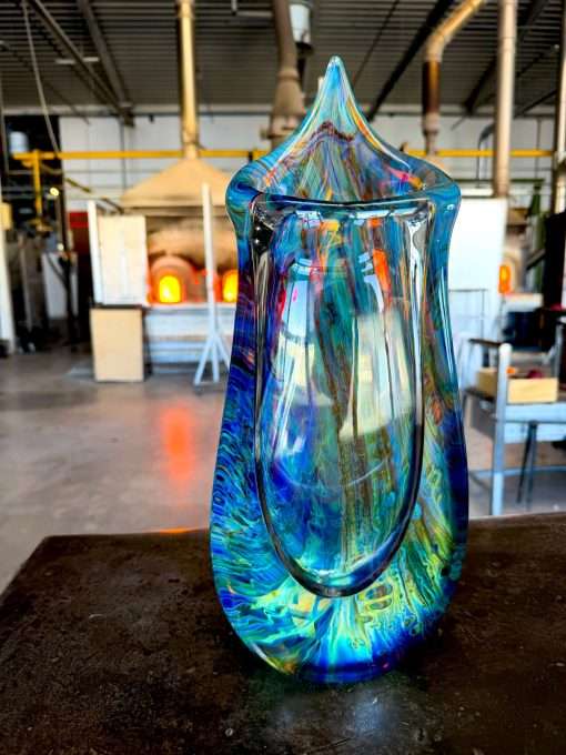 Authentic Murano Glass Chalcedony Vase – Unique Handcrafted Asymmetric Contemporary Art Luxury Vase - Image 3