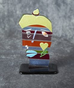 One-of-a-Kind Picasso-Inspired Murano Glass Abstract Face – Unique Artist Hat Glass Sculpture with Lime Green Heart