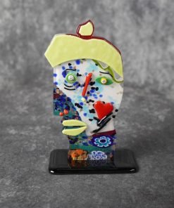 One-of-a-Kind Picasso-Inspired Murano Glass Abstract Face – Unique Artist Hat Glass Sculpture with Red Heart