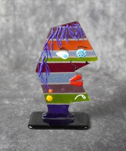 One-of-a-Kind Picasso-Inspired Murano Glass Abstract Face – Unique Cubist Profile Sculpture with Purple Hair