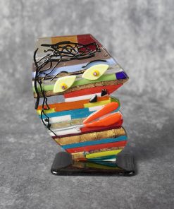One-of-a-Kind Picasso-Inspired Murano Glass Abstract Face – Unique Cubist Profile Sculpture with Orange Lips