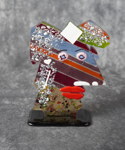 One-of-a-Kind Picasso-Inspired Murano Glass Abstract Face – Unique Avant-Garde Geometric Crown Sculpture with Mosaic Grits