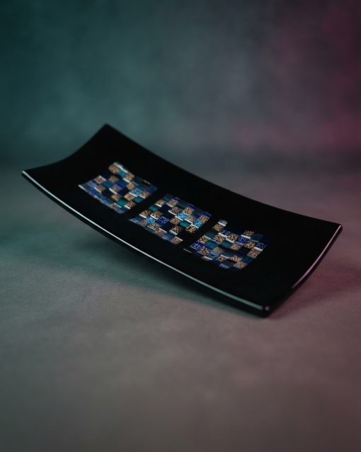 Elegant Black & Blue Murano Fused Glass Dish – Handcrafted Venetian Valet Tray