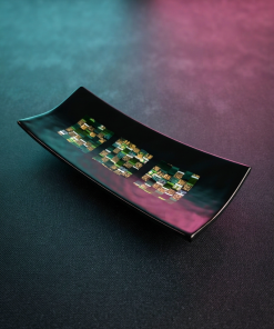 Elegant Black & Green Murano Fused Glass Dish – Handcrafted Venetian Valet Tray