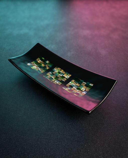 Elegant Black & Green Murano Fused Glass Dish – Handcrafted Venetian Valet Tray