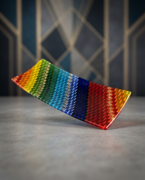 Luxury Rainbow Murano Glass Decorative Dish – Venetian Chevron Centerpiece Platter - Image 3