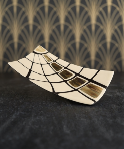 Luxury Cream & Black Murano Glass Centerpiece – Handcrafted Venetian Art Déco Tray