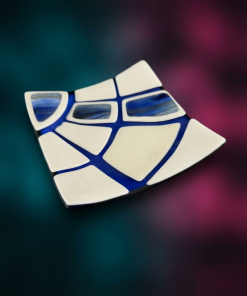 Luxury Cream & Blue Murano Glass Decorative Dish – Handcrafted Square Venetian Tray